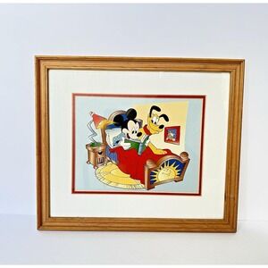 Disney Mickey Mouse Pluto Bedtime Story Framed Art Michael Alan Designs 12x10